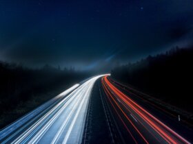 light trails on highway at night