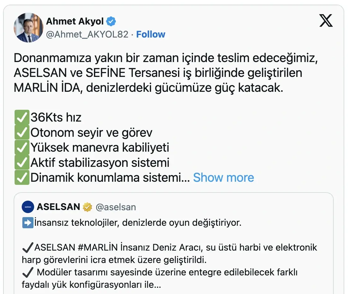 ASELSAN Ahmet AKYOL, MARLİN SİDA paylaşımı