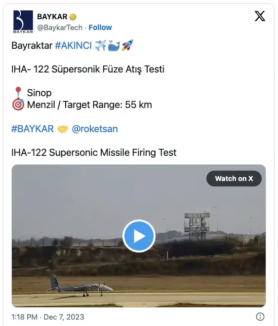 BAYKAR AKINCI İHA - ROKETSAN İHA 122 Testi X Paylaşımı