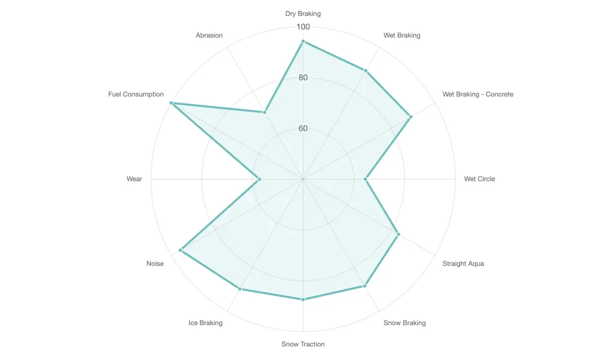 Peytas Snowmaster 2 Sport ADAC 2025 Kış Lastikleri Değerlendirmesi Radar Grafiği