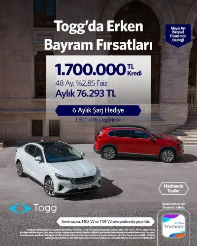 Togg Mayıs Ayı Erken Bayram Fırsatları / Togg